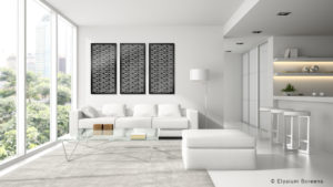 Elysium Decorative Screens House With White Lounge featuring panel of three decorative screens as Wall Art
