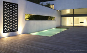 Elysium Decorative Screens House With Pool and Timber Deck and Concrete Wall featuring Decorative Outdoor Screen as Wall Art