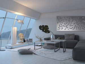 Elysium Decorative Screens Gallery Image of a contemporary lounge room with a monstera plant decorative screen