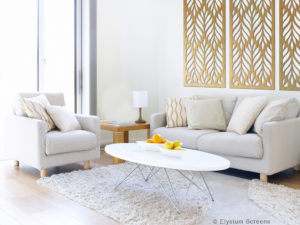 Elysium Decorative Screens Gallery Image Lounge Room with Gold Floral Print Decorative Screen
